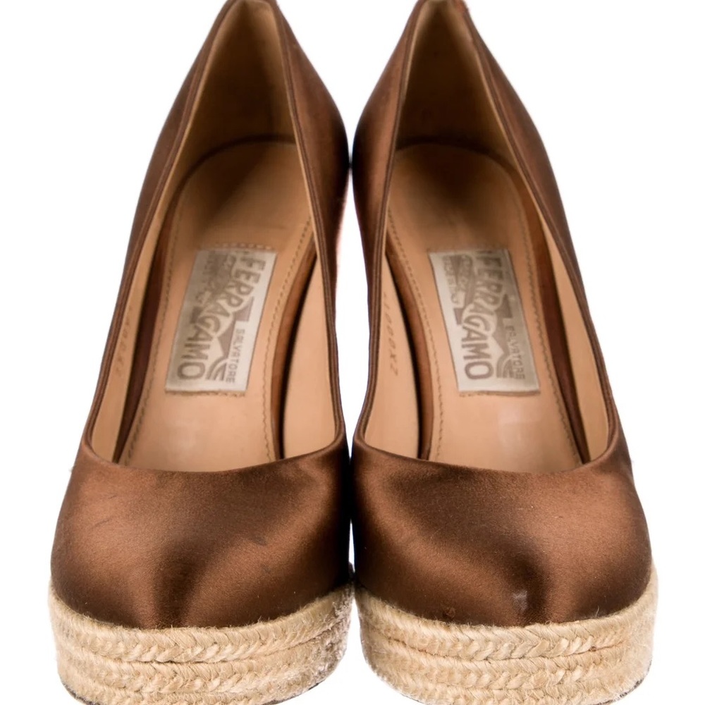 Salvatore Ferragamo Brown Espadrille Wedges